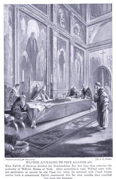 Wilfred doet een beroep op paus Agatho AD679, jaren 1920 door John Harris Valda