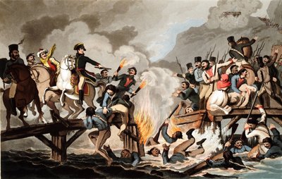 Napoleon I en het Franse leger steken de Berezina over in november 1812 door John Hassell