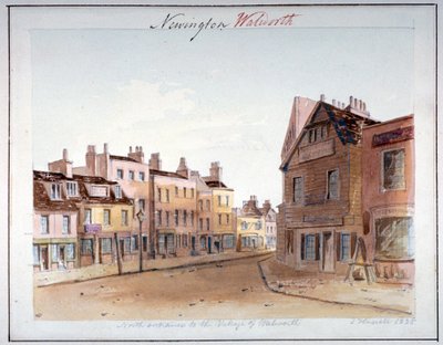 Uitzicht op het dorp Walworth, Southwark, vanaf de noordelijke ingang, Londen, 1825 door John Hassell