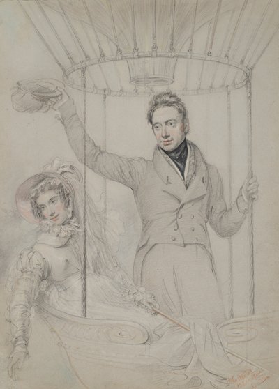 George Graham en zijn vrouw, Margaret, maken een ballonvaart, Londen, 1823 door John Hayter