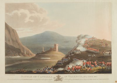 Slag bij Castalla in Valencia, 13 april 1813, gegraveerd door Dubourg, 1814 door John Heaviside Clark