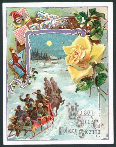Woolson Spice Company kerstkaart door John Henry Bufford