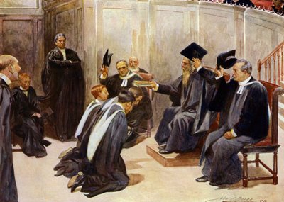 Diploma-uitreiking in Sheldonian Theatre, Oxford door John Henry Frederick (after) Bacon