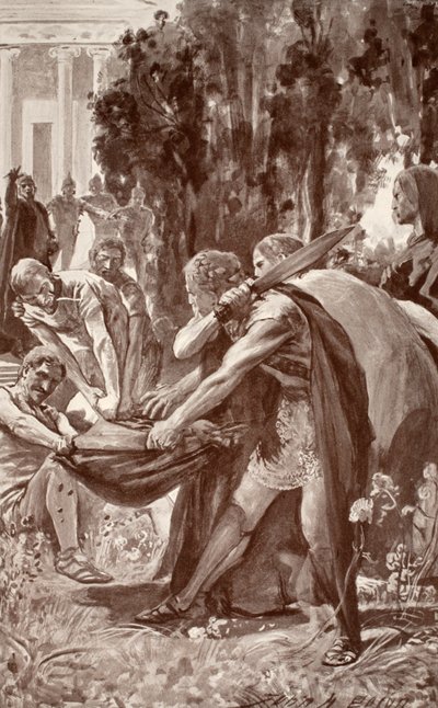 Brian grijpt de varkenshuid, illustratie uit 