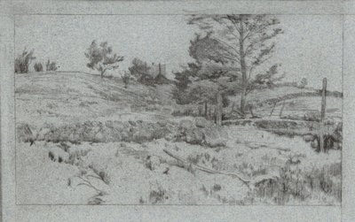 Landschap met Stenen Muur (schets van velden) door John Henry Twachtman