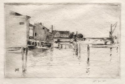 Het dok, Bridgeport, Connecticut door John Henry Twachtman