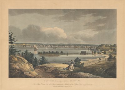 New York vanaf de hoogten bij Brooklyn door John Hill, after William Guy Wall