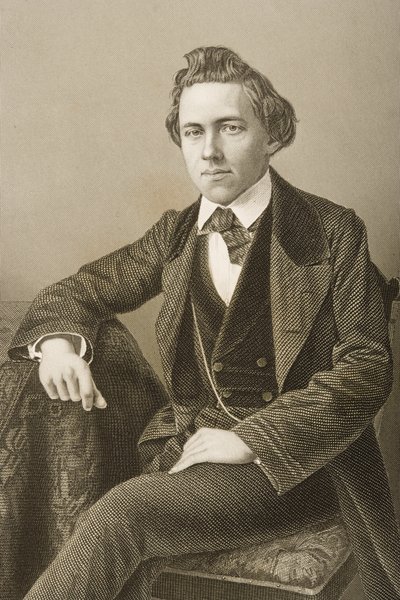 Paul Charles Morphy (1837-84) gegraveerd door D.J. Pound van een foto, uit 