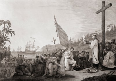 Columbus landt in de Nieuwe Wereld door John James (after) Barralet