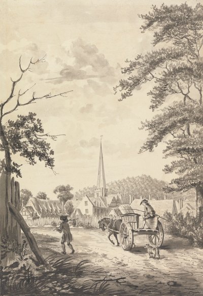 Ledbury Kerk en Dorp, Herefordshire door John James Barralet