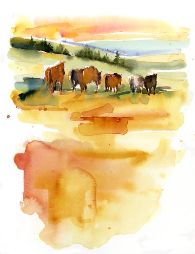 Paarden bij Zonsondergang door John Keeling