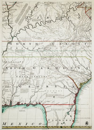 Een kaart van de Britse en Franse gebieden in Noord-Amerika met de wegen, afstanden, grenzen en omvang van de nederzettingen, nederig opgedragen aan de Zeer Eerwaarde de Graaf van Halifax en de andere Zeer Eerwaarde de Lords Commissarissen voor Handel & Pl door John & Kitchen Thomas & Mitchell (fl.1755 Mitchell