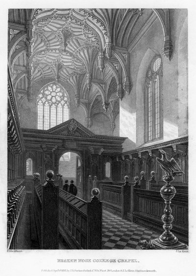 Brazen Nose Brasenose College Chapel, Universiteit van Oxford, 1835 door John Le Keux