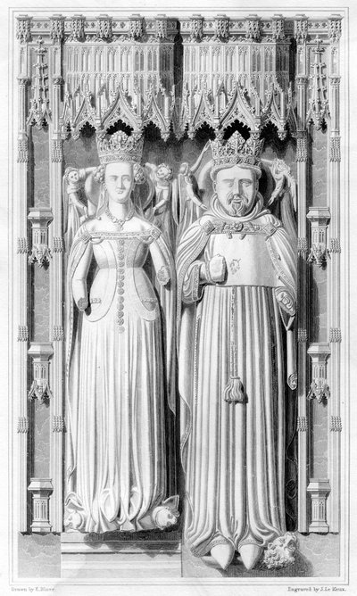 Beeld van Hendrik IV en zijn koningin Joan van Navarra in de kathedraal van Canterbury door John Le Keux