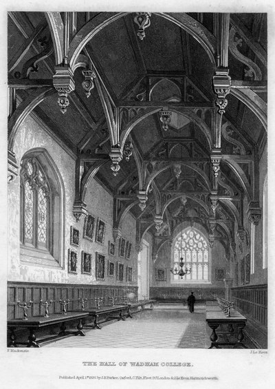 De hal van Wadham College, Universiteit van Oxford, 1836 door John Le Keux