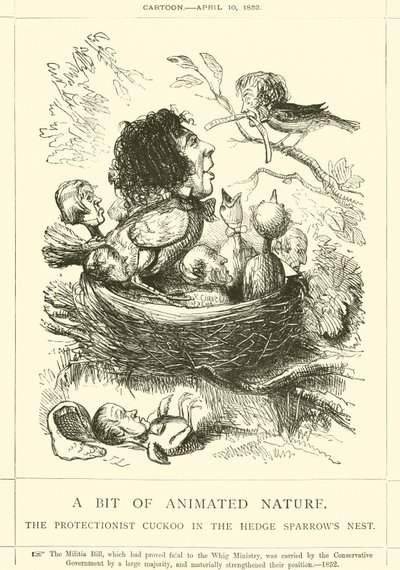 Een Stukje Geanimeerde Natuur, De Protectionistische Koekoek in het Heggenmussen Nest door John Leech