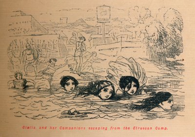 Cloelia en haar metgezellen ontsnappen uit het Etruskische kamp, 1852 door John Leech