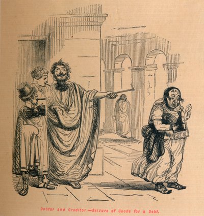 Schuldenaar en schuldeiser - Inbeslagname van goederen voor een schuld door John Leech