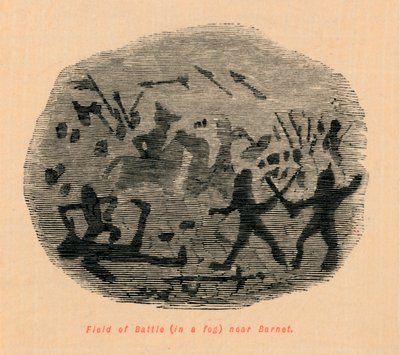 Slagveld in een mist nabij Barnet door John Leech