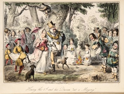 Hendrik VIII en zijn koningin op een meifeest, uit The Comic History of England, uitgegeven 1864 (handgekleurde ets) door John Leech