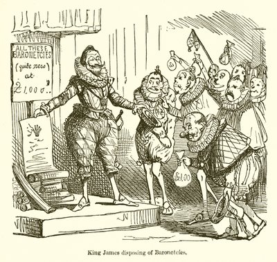 Koning James Verdeelt Baronetschappen door John Leech