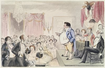 De lezing van Mr Jorrocks over jagen, uit een boek van Robert Smith Surtees (1805-64) door John Leech