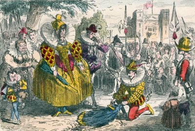 Koningin Elizabeth en Sir Walter Raleigh door John Leech