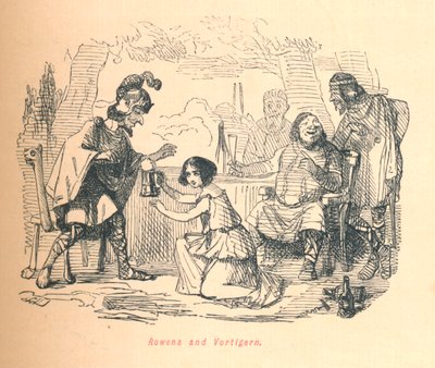 Rowena en Vortigern, ca. 1860 door John Leech