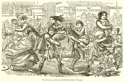 De Romeinen nemen de Sabijnse Vrouwen mee door John Leech