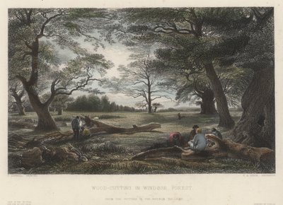 Houthakken in Windsor Forest (gekleurde gravure) door John Linnell