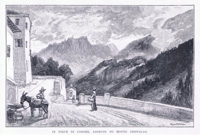 In Pieve Di Cadore, uitkijkend naar Monte Cristallo, uit The Magazine of Art 1893, Cassell and Company door John MacWhirter