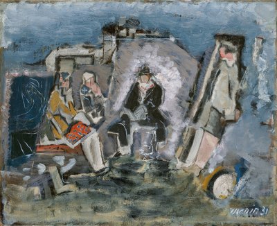 Figuren in een wachtkamer door John Marin