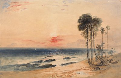 Een tropische kust, zonsondergang door John Martin
