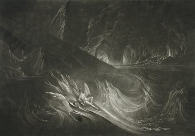 Lucifer op het brandende meer door John Martin