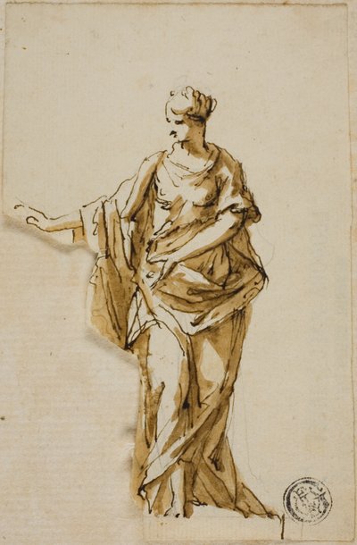 Staande vrouwelijke figuur met rechterarm omhoog door John Michael Rysbrack