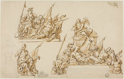 Onuitgevoerde ontwerpen voor het monument voor de eerste hertog van Marlborough door John Michael Rysbrack