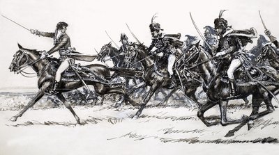 Cavalerie aanval door John Millar Watt