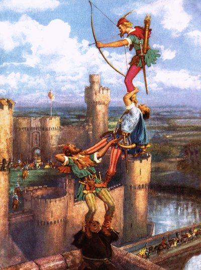 Robin Hood schiet in Nottingham Castle door John Millar Watt