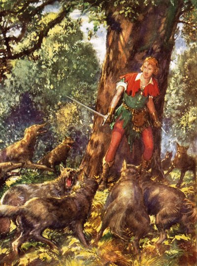 Robin Hood gevangen door wolven door John Millar Watt