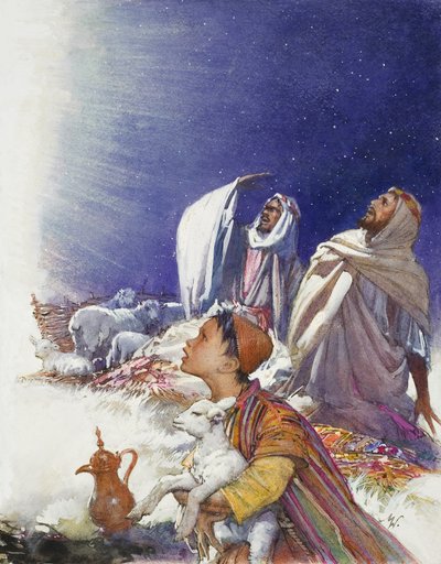 Het kerstverhaal: Het verhaal van de herders (gouache op papier) door John Millar Watt