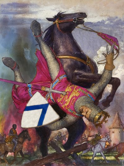 De val van Willem de Veroveraar (gouache op papier) door John Millar Watt