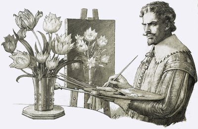 Onbekende kunstenaar schildert bloemen door John Millar Watt