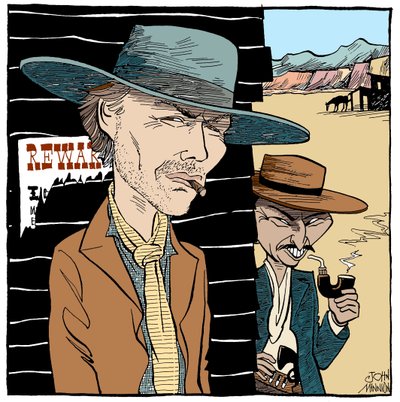 Clint Eastwood en Lee Van Cleef, karikatuur door John Minnion door John Minnion