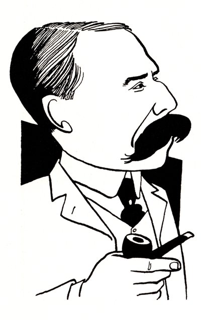 Edward Elgar - karikatuur met pijp door John Minnion