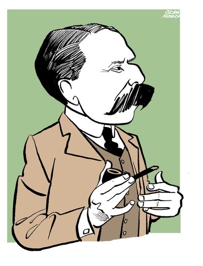 Edward Elgar - karikatuur met pijp door John Minnion