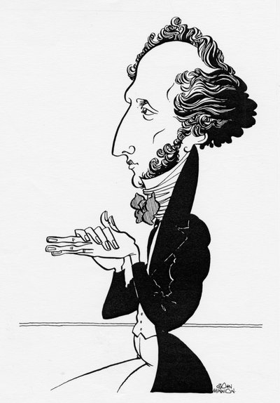 Felix Mendelssohn - Karikatuur van de Duitse componist, 3 februari 1809 - 4 november 1847 door John Minnion