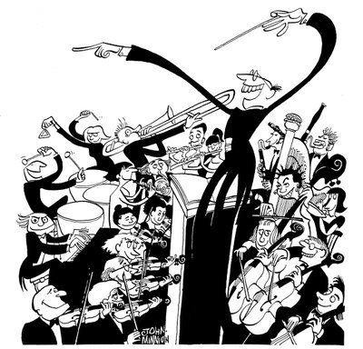 Orkest en dirigent - karikatuur door John Minnion door John Minnion