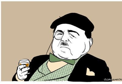 Reynaldo Hahn - karikatuur van de Duitse Venezolaanse componist en dirigent met een glas wijn door John Minnion