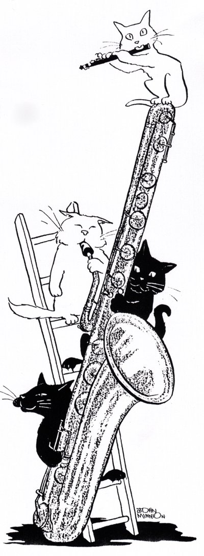 Saxofoon en fluit (tekening) door John Minnion