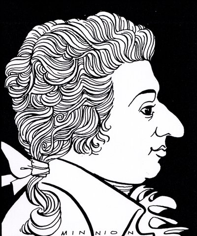 Wolfgang Amadeus Mozart - karikatuur door John Minnion